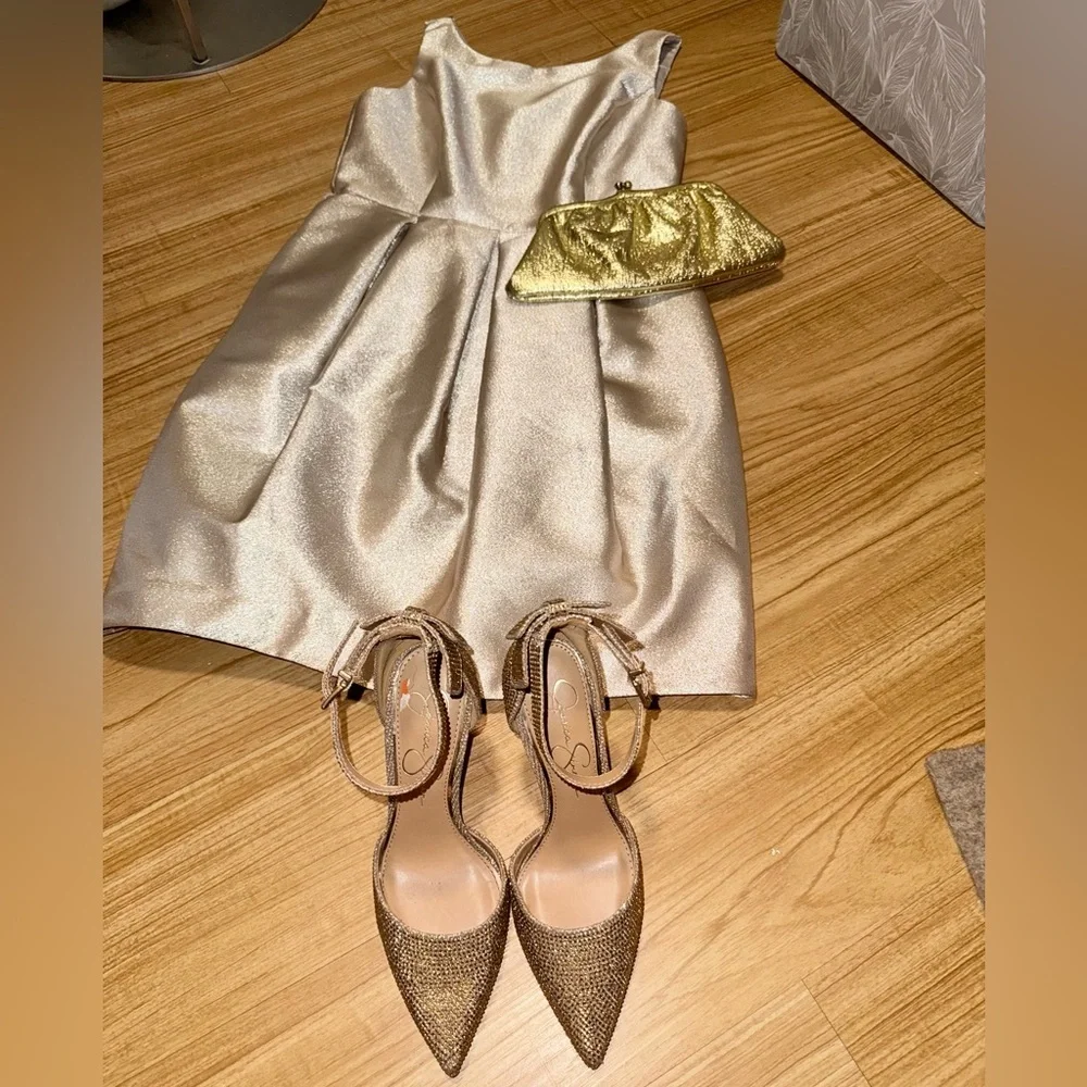 White House Black Market Champagne Glitter Cocktail Holiday NYE Dress Size 2 - Picture 15 of 15
